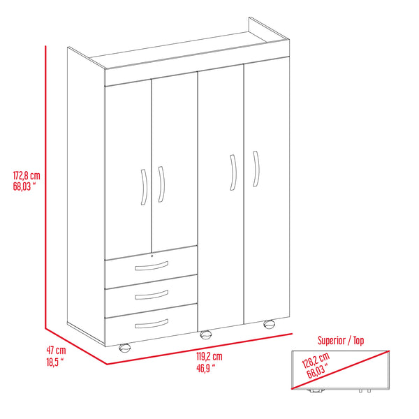 English Elm Denver 68" Mobile Armoire with Hanging Rods, Double Door Cabinet, 3 Drawers & 2 Shelves Black B070S00201