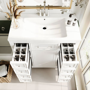 English Elm 36" Modern Bathroom Vanity with Ceramic Sink, Solid Wood & MDF Build, Six Drawers + Cabinet, Durable Finish and Adjustable Shelf for Organized Storage White SY999404AAK-6