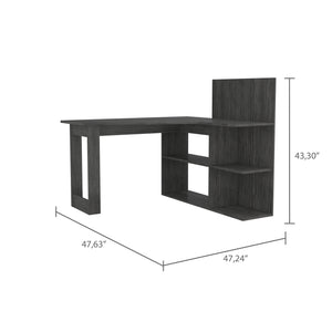 English Elm Masai L-Shaped Writing Desk With 5 Open Shelves In Smokey Oak - Modern Workspace Solution B070S00058
