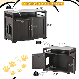 English Elm Litter Box Enclosure Grey - Durable Carb P2 Wood Cat Litter House with Hidden Plug, Storage Bench W42090263