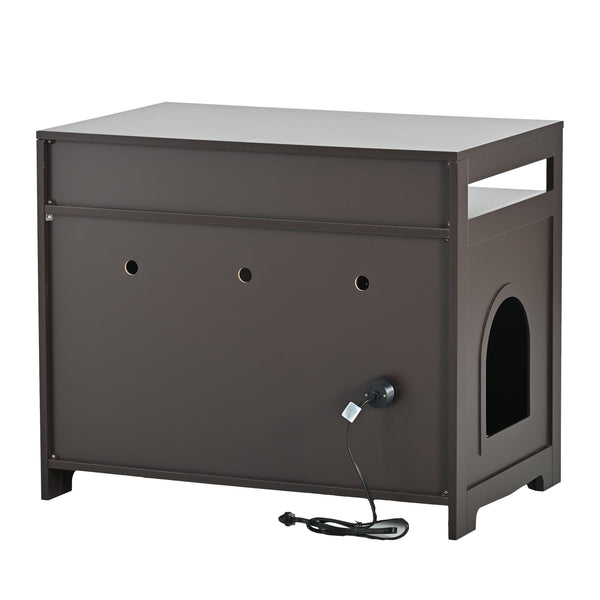 English Elm Litter Box Enclosure Grey - Durable Carb P2 Wood Cat Litter House with Hidden Plug, Storage Bench W42090263