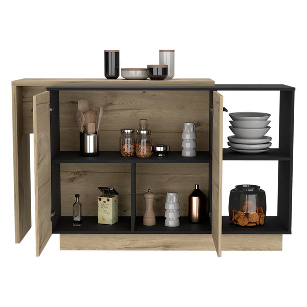 English Elm Sicilia Kitchen island with double-door cabinets, two external shelves and three interior shelves, modern finish Multicolor 47.5 L x 22 W x 6 H B070S00074
