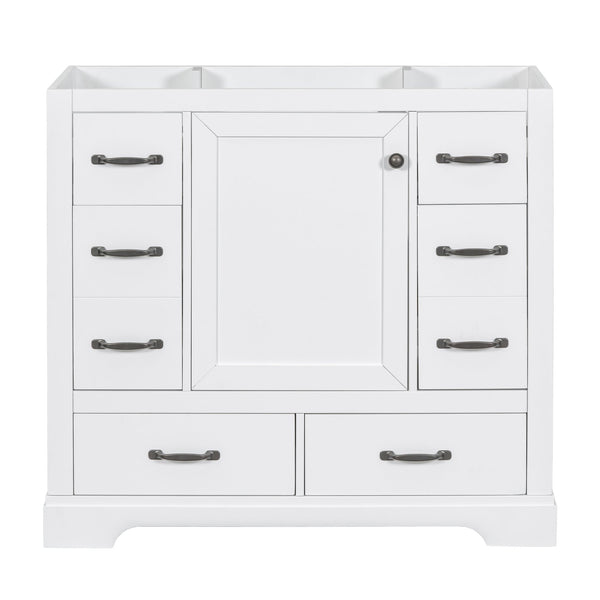 English Elm 36" Modern Bathroom Vanity Cabinet Base with Six Drawers, Adjustable Shelf & Drawer Organizer White WF307973AAK