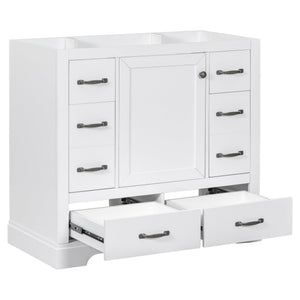 English Elm 36" Modern Bathroom Vanity Cabinet Base with Six Drawers, Adjustable Shelf & Drawer Organizer White WF307973AAK