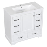 English Elm 36" Bathroom Vanity With Sink Combo, Six Drawers, Multi-Functional Drawer Divider, Adjustable Shelf, White (Old Sku:Sy999808Aak)