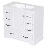 English Elm 36" Bathroom Vanity With Sink Combo, Six Drawers, Multi-Functional Drawer Divider, Adjustable Shelf, White