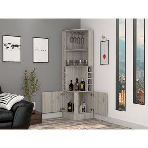 English Elm Syrah Corner Bar Cabinet with 8 Bottle Cubbies, 12-Glass Rack, Double Doors & Display Shelf for Home Spirits Light Gray 46 L x 23 W x 7 H B070P211049