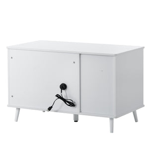 English Elm Litter Box Enclosure - Stylish Cat Washroom Storage Bench With Hidden Plug & 3 Doors, Black-Walnut W42090258