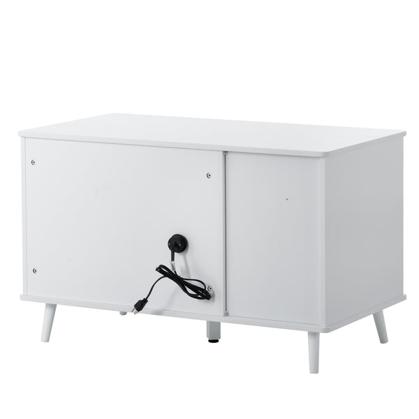 English Elm Litter Box Enclosure - Stylish Cat Washroom Storage Bench With Hidden Plug & 3 Doors, Black-Walnut W42090258