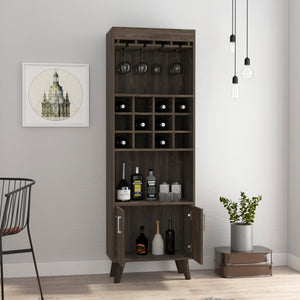 English Elm Oslo Dark Walnut Bar Cabinet with 12-Bottle Wine Rack, Double Doors, Two Shelves & Legs B200S00066