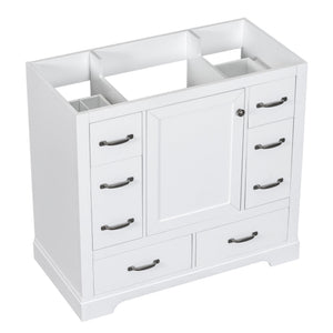 English Elm 36" Modern Bathroom Vanity Cabinet Base with Six Drawers, Adjustable Shelf & Drawer Organizer White WF307973AAK