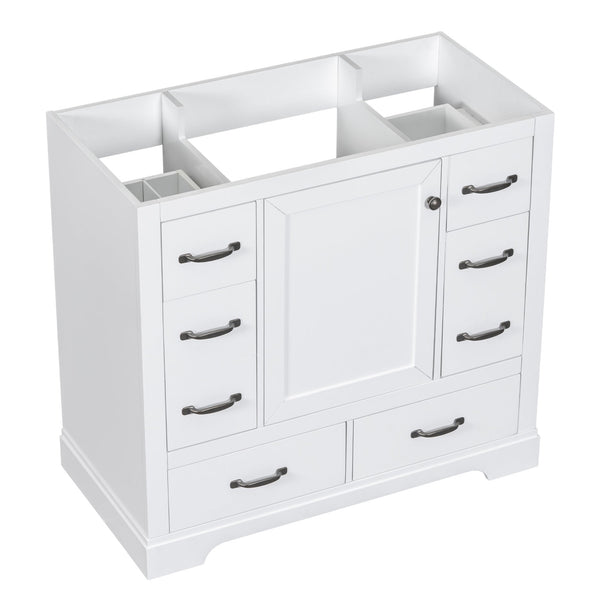 English Elm 36" Modern Bathroom Vanity Cabinet Base with Six Drawers, Adjustable Shelf & Drawer Organizer White WF307973AAK