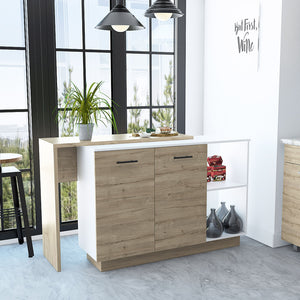 English Elm Sicilia Kitchen island with double-door cabinets, two external shelves and three interior shelves, modern finish White 47.5 L x 22 W x 6 H B070S00075