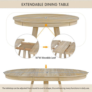 English Elm Trexm Retro Round Extendable Dining Set Acacia Veneer Table Four Tufted Chairs ST000094AAN