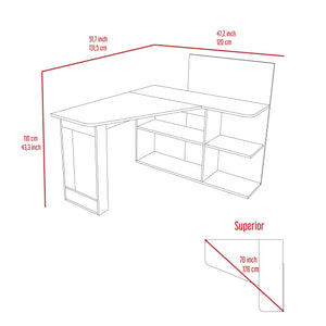 English Elm Masai L-Shaped Writing Desk With 5 Open Shelves In Smokey Oak - Modern Workspace Solution B070S00058
