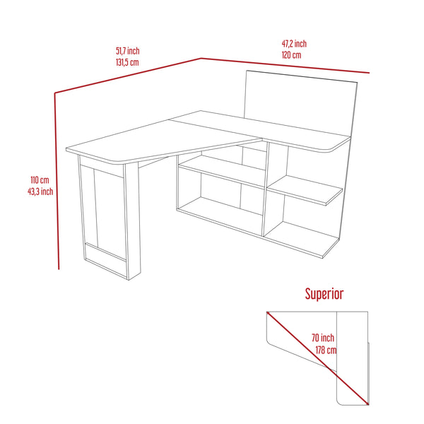 English Elm Masai L-Shaped Writing Desk With 5 Open Shelves In Smokey Oak - Modern Workspace Solution B070S00058