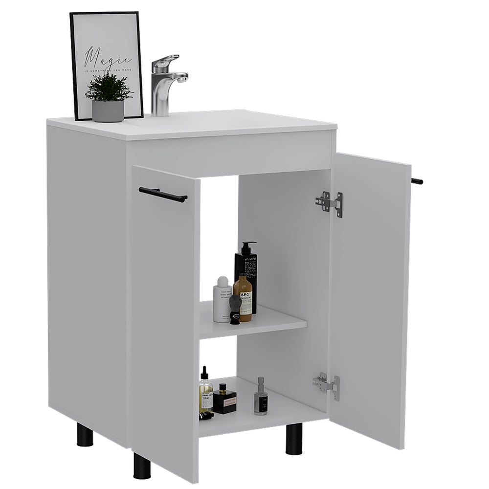English Elm Khari 24" Bathroom Vanity Floor Cabinet in White with Resin One-Hole Sink, Double Doors, Shelves B200S00051