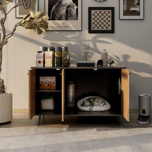 English Elm Litter Box Enclosure - Stylish Cat Furniture With Hidden Plug, Storage, And Triple-Door Access W42090255