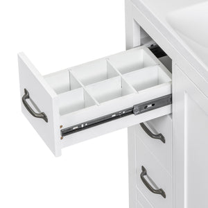 English Elm 36" Modern Bathroom Vanity Cabinet Base with Six Drawers, Adjustable Shelf & Drawer Organizer White WF307973AAK