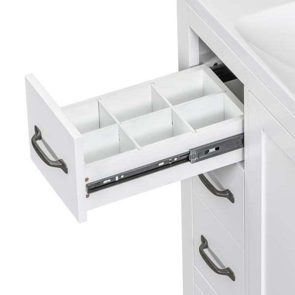 English Elm 36" Modern Bathroom Vanity Cabinet Base with Six Drawers, Adjustable Shelf & Drawer Organizer White WF307973AAK