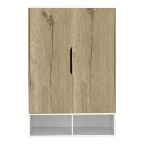 English Elm Rosie Mid-Size Armoire Wardrobe with Hanging Rod, Six Shelves, Double Doors, Light Oak/White Finish B200S00159