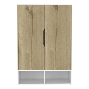 English Elm Rosie Mid-Sized Armoire Wardrobe with Hanging Rod, Six Shelves, Two Open Shoe Shelves, Light Oak/White B070S00159