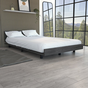 English Elm Kaia Twin Bed Base with Headboard in Smokey Oak — Built‑in Cabinet, 3 Drawers, 3-Tier Shelves & Handles Smoke Grey 56 L x 20 W x 3 H B070S00213