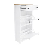 English Elm Functional Entryway Organizer With 2 Flip Drawers, Wood Grain Pattern Top Shoe Cabinet With Drawer, Free Standing Shoe Rack With Adjustable Panel For Hallway, White