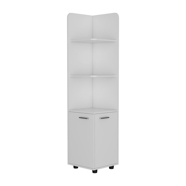 English Elm Malibu Freestanding Linen Cabinet with 2 Doors & 3 Open Shelves, White Particle Board, Corner-Friendly Design B07092128