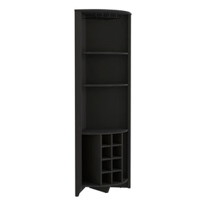 English Elm Essential Corner Bar Cabinet with Wine Rack & Cup Holders, Space-Saving Three-Tier Storage Solution Black 74 L x 24 W x 3 H B200S00406