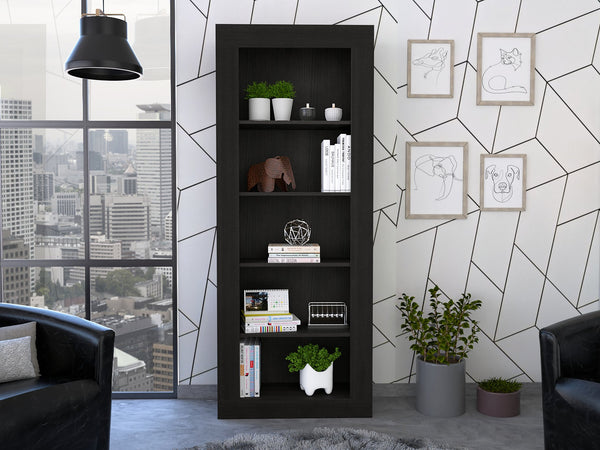 English Elm Andina Modern Vertical Bookcase with Five Open Shelves, 12" x 27" Display Spaces, Black Finish B070S00091