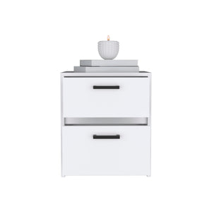 English Elm Trivor Compact 2-Drawer Nightstand White with Black Metal Handles, Space-Saving End Table, 15.7" B20092135