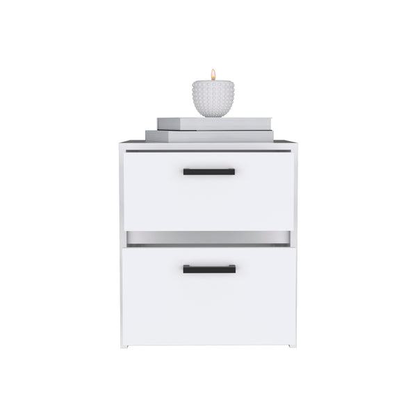 English Elm Trivor Compact 2-Drawer Nightstand White with Black Metal Handles, Space-Saving End Table, 15.7" B20092135