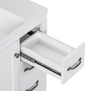 English Elm 36" Modern Bathroom Vanity Cabinet Base with Six Drawers, Adjustable Shelf & Drawer Organizer White WF307973AAK