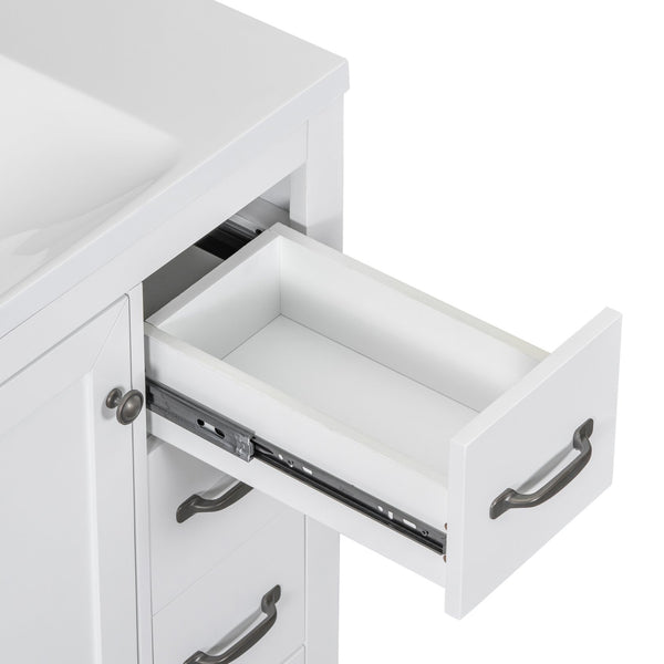 English Elm 36" Modern Bathroom Vanity Cabinet Base with Six Drawers, Adjustable Shelf & Drawer Organizer White WF307973AAK