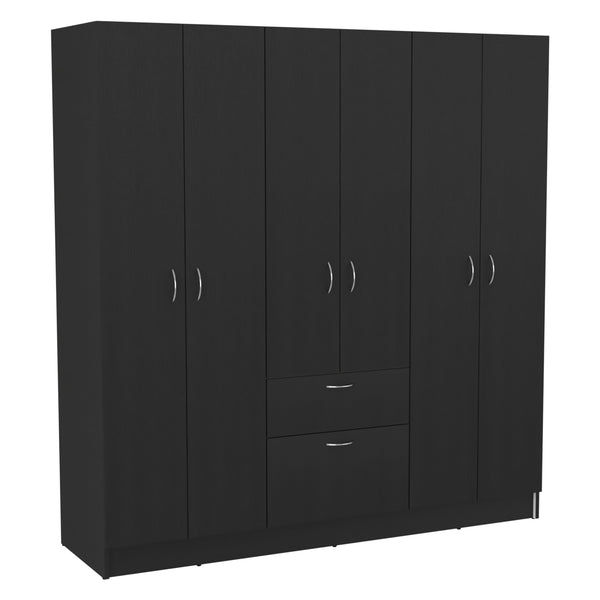 English Elm Mitu Six Doors Armoire with 7 Shelves, 3 Drawers & Dual Hanging Rods, Black Particleboard Storage Elegance B070S00210