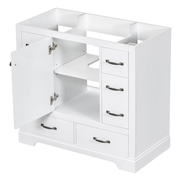 English Elm 36" Modern Bathroom Vanity Cabinet Base with Six Drawers, Adjustable Shelf & Drawer Organizer White WF307973AAK