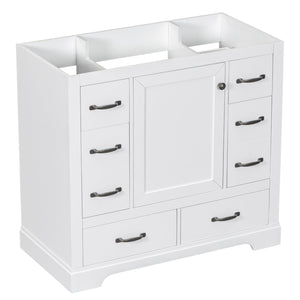 English Elm 36" Modern Bathroom Vanity Cabinet Base with Six Drawers, Adjustable Shelf & Drawer Organizer White WF307973AAK