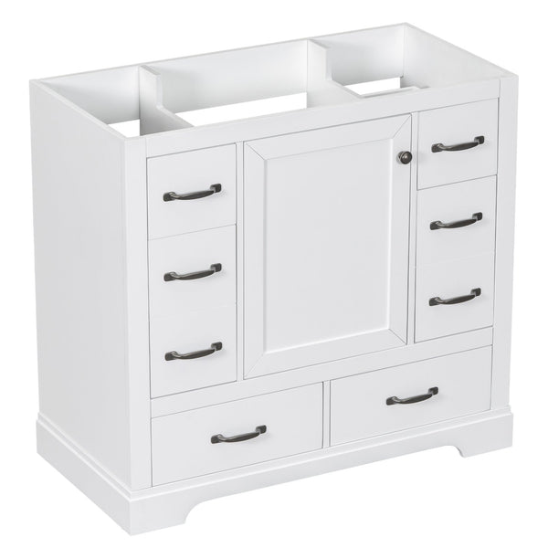 English Elm 36" Modern Bathroom Vanity Cabinet Base with Six Drawers, Adjustable Shelf & Drawer Organizer White WF307973AAK