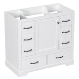 English Elm 36" Bathroom Vanity Without Sink, Cabinet Base Only, Six Drawers, Multi-Functional Drawer Divider, Adjustable Shelf, White