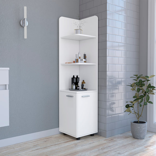 English Elm Malibu Freestanding Linen Cabinet with 2 Doors & 3 Open Shelves, White Particle Board, Corner-Friendly Design B07092128