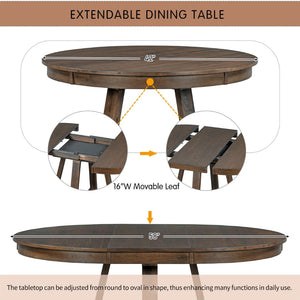 English Elm Trexm Mid-century Extendable Round Dining Set Acacia Veneer Table Four Tufted Chairs ST000094AAD