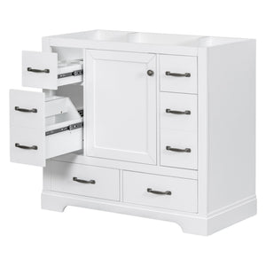 English Elm 36" Modern Bathroom Vanity Cabinet Base with Six Drawers, Adjustable Shelf & Drawer Organizer White WF307973AAK