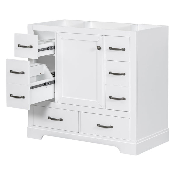 English Elm 36" Modern Bathroom Vanity Cabinet Base with Six Drawers, Adjustable Shelf & Drawer Organizer White WF307973AAK