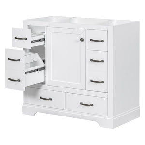 English Elm 36" Bathroom Vanity Without Sink, Cabinet Base Only, Six Drawers, Multi-Functional Drawer Divider, Adjustable Shelf, White