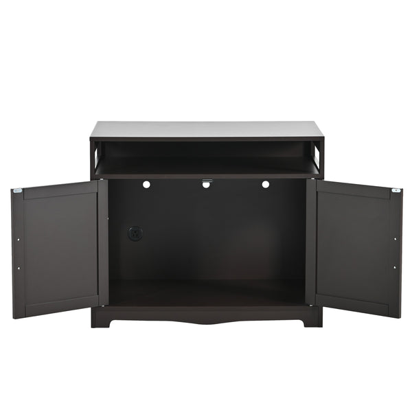 English Elm Litter Box Enclosure Grey - Durable Carb P2 Wood Cat Litter House with Hidden Plug, Storage Bench W42090263