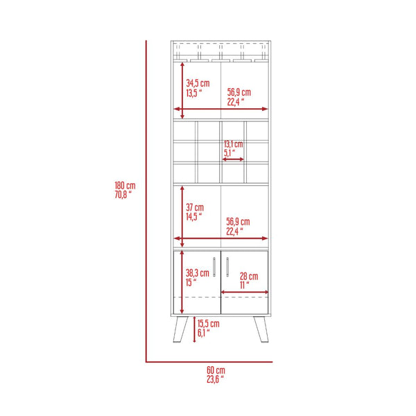 English Elm Oslo Modern Bar Cabinet with 12-Bottle Cubbies, Double Doors, 2 Shelves & 9-Glass Stemware Rack B070S00066