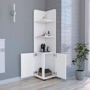 English Elm Malibu Freestanding Linen Cabinet with 2 Doors & 3 Open Shelves, White Particle Board, Corner-Friendly Design B07092128