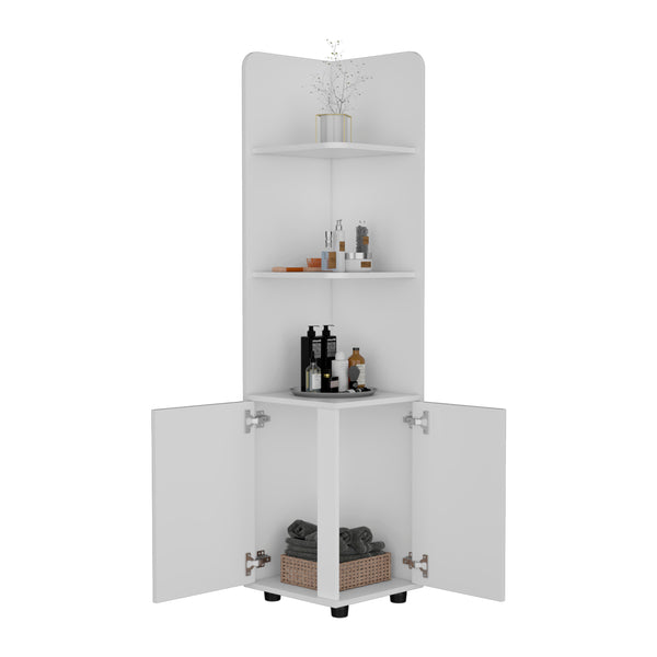 English Elm Malibu Freestanding Linen Cabinet with 2 Doors & 3 Open Shelves, White Particle Board, Corner-Friendly Design B07092128