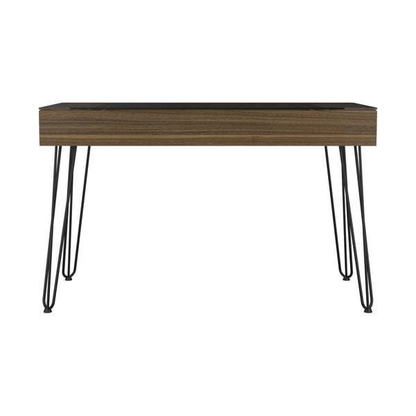 English Elm Baxter Compact Industrial Desk With Mahogany Finish, Open Shelf, And Sturdy Metal Legs For Modern Spaces B200S00029